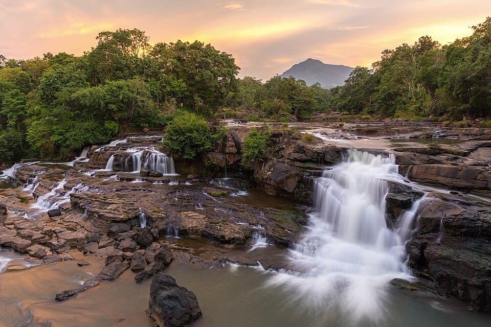 Tad Hang waterfalls at sunset, Tad Lo village, Bolaven Plate by @loresmith in Photography